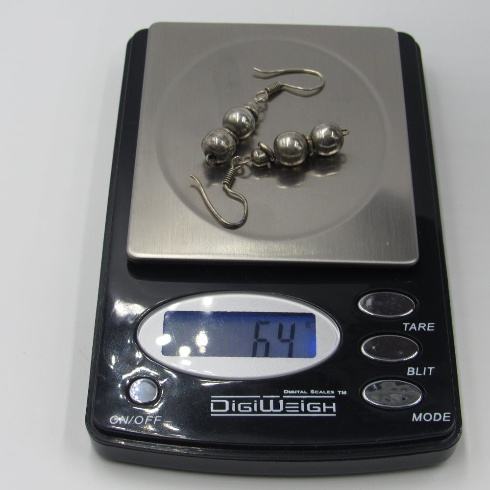 Sterling Silver Rustic Long Ball Dangle Earrings - image 4